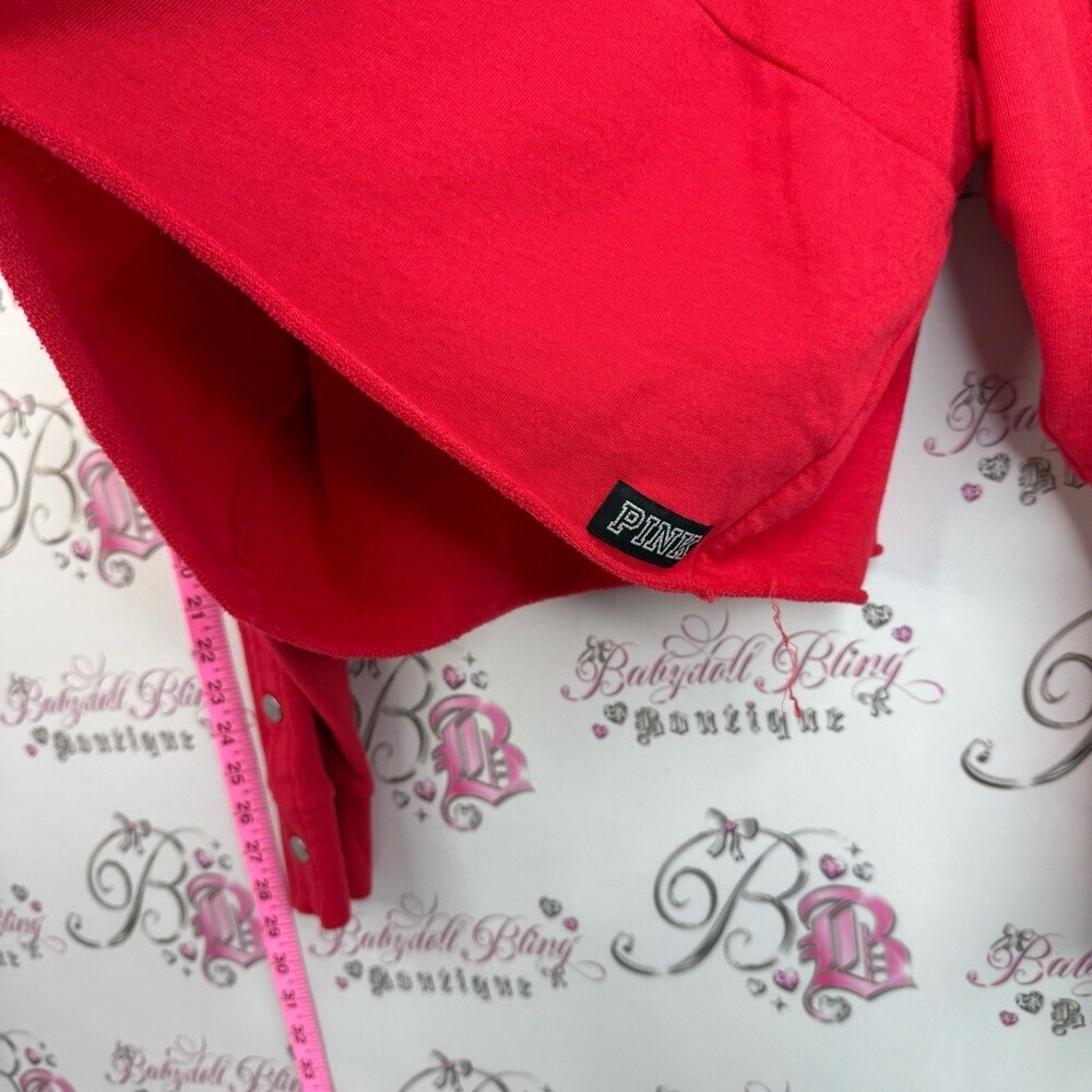PINK Victoria's Secret sweater logo on back Red Button-Sleeve Cropped Sweatshirt - Picture 8 of 13